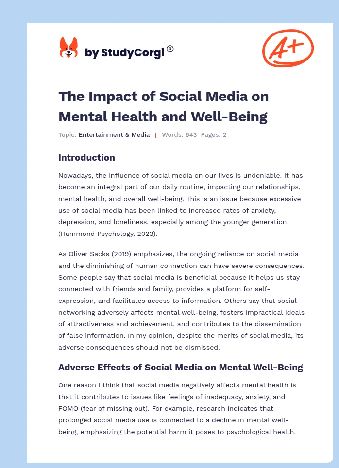 The Impact of Social Media on Mental Health and Well-Being. Page 1