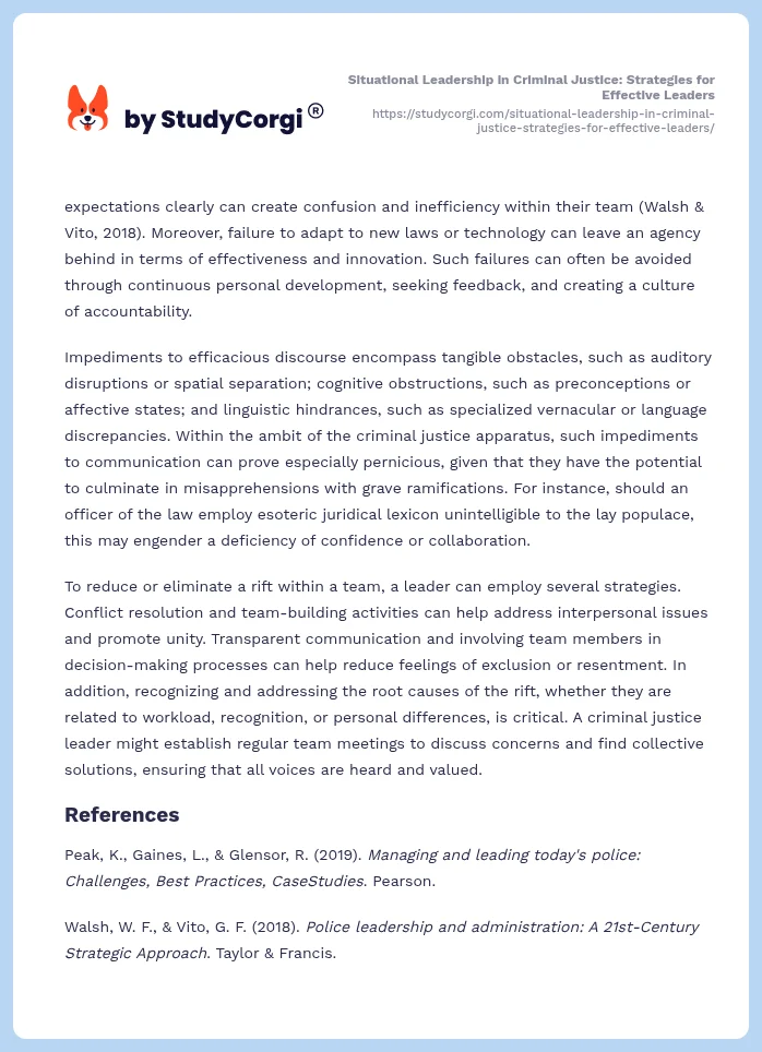 Situational Leadership in Criminal Justice: Strategies for Effective Leaders. Page 2