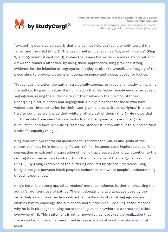 Persuasive Techniques in Martin Luther King Jr.’s Letter from Birmingham Jail. Page 2