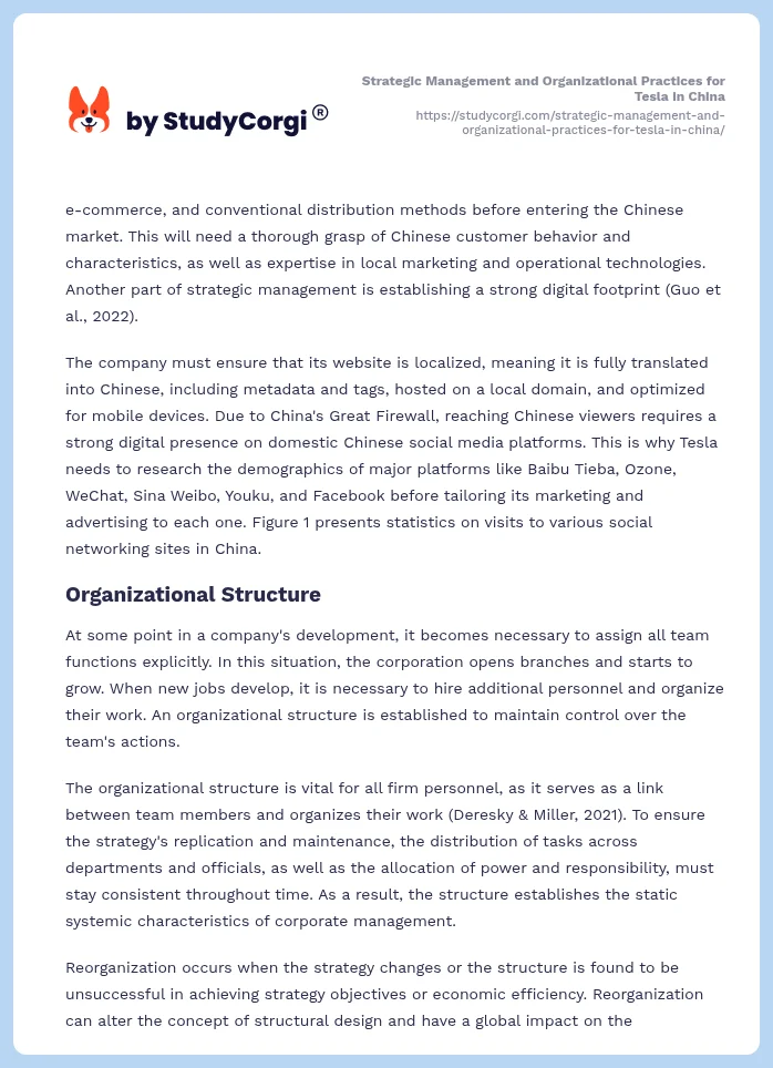 Strategic Management and Organizational Practices for Tesla in China. Page 2