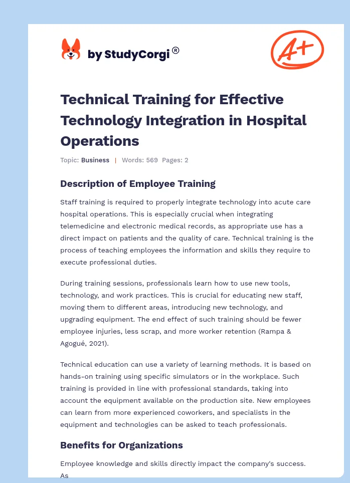 Technical Training for Effective Technology Integration in Hospital Operations. Page 1
