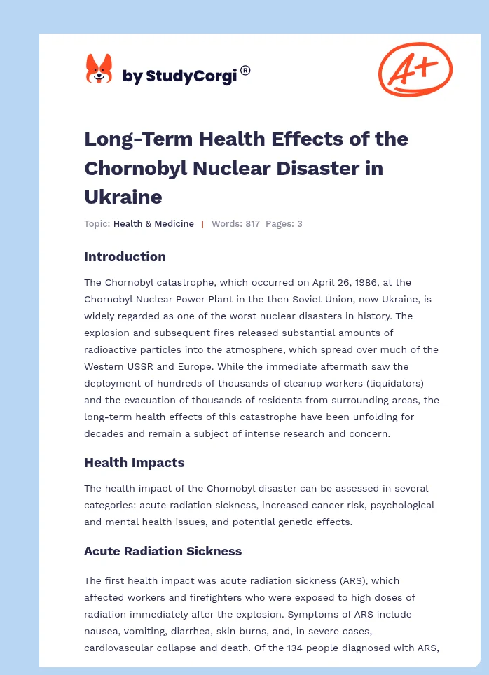 Long-Term Health Effects of the Chornobyl Nuclear Disaster in Ukraine. Page 1