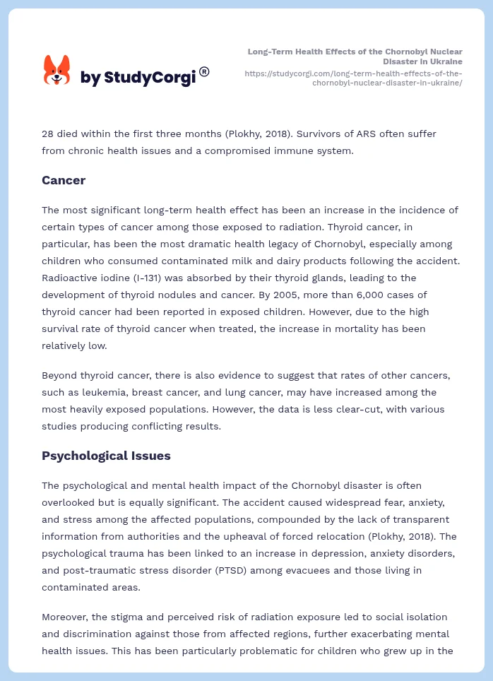 Long-Term Health Effects of the Chornobyl Nuclear Disaster in Ukraine. Page 2