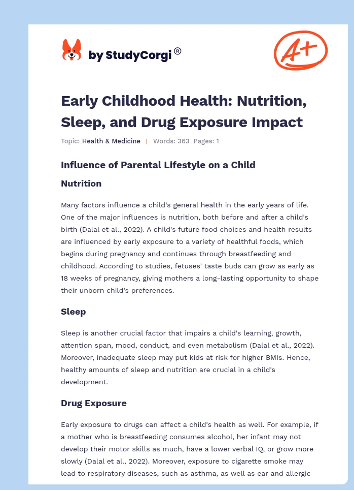Early Childhood Health: Nutrition, Sleep, and Drug Exposure Impact. Page 1
