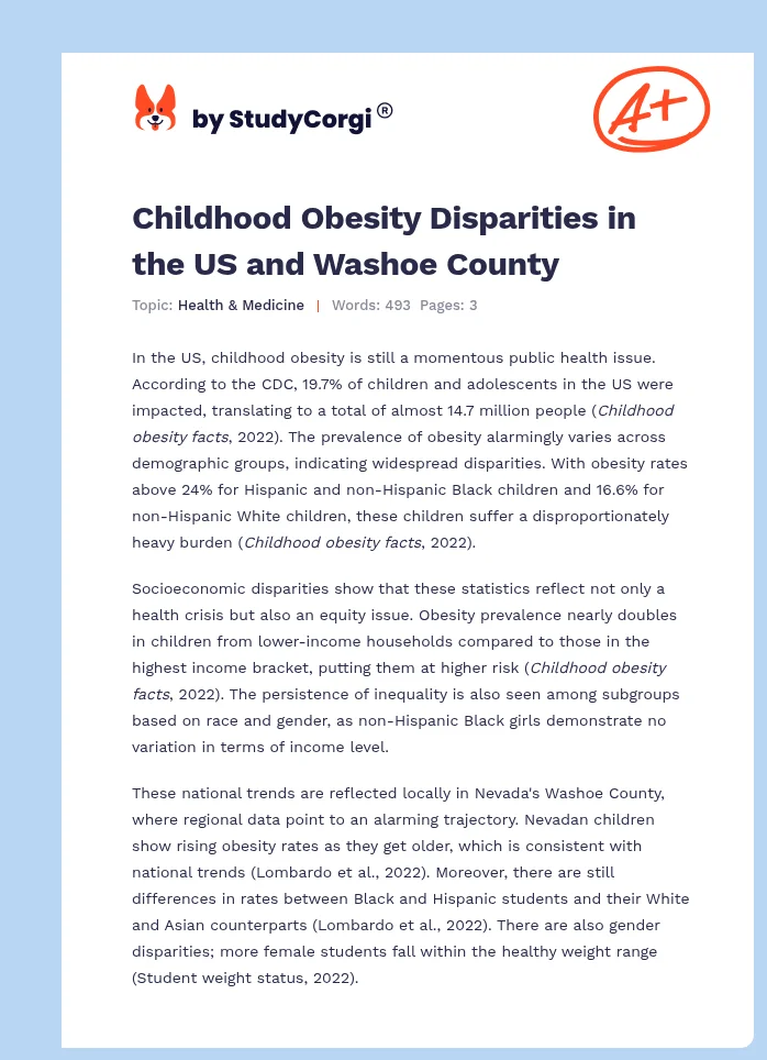 Childhood Obesity Disparities in the US and Washoe County. Page 1