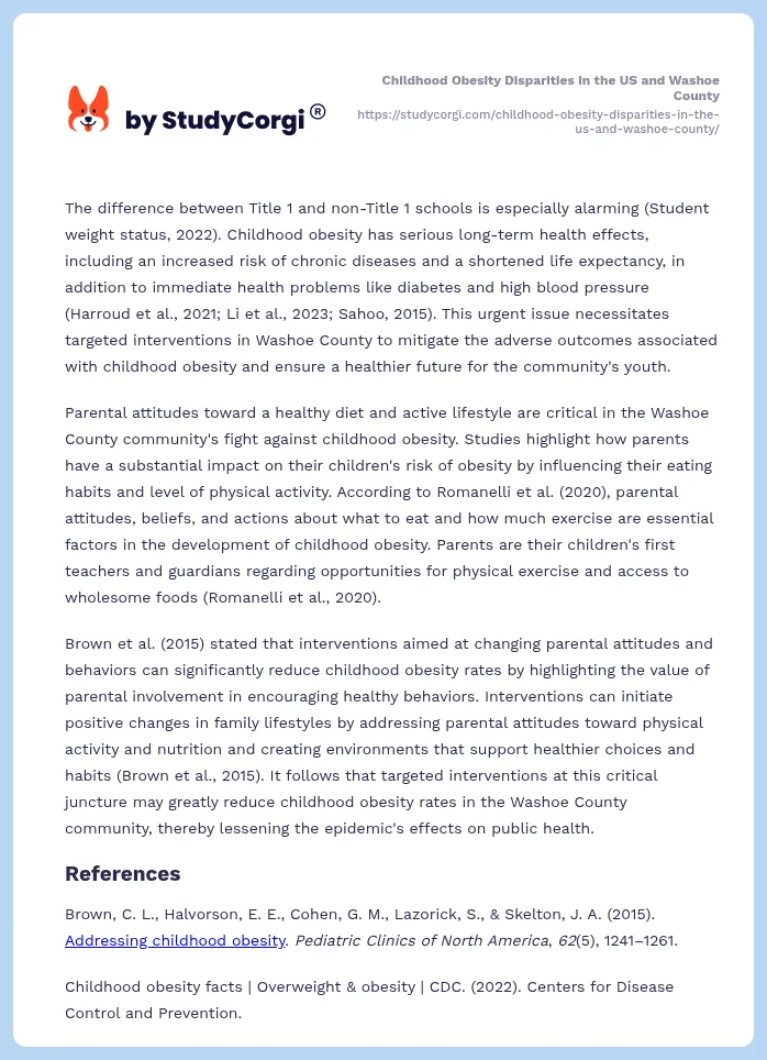 Childhood Obesity Disparities in the US and Washoe County. Page 2