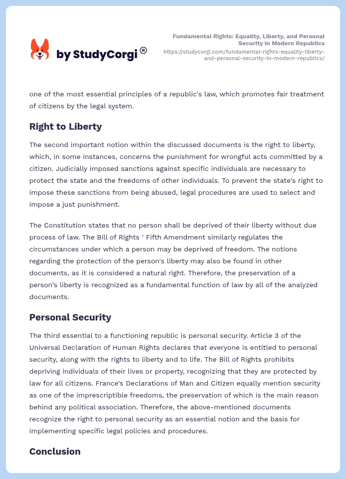 Fundamental Rights: Equality, Liberty, and Personal Security in Modern Republics. Page 2