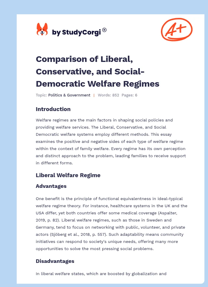 Comparison of Liberal, Conservative, and Social-Democratic Welfare Regimes. Page 1