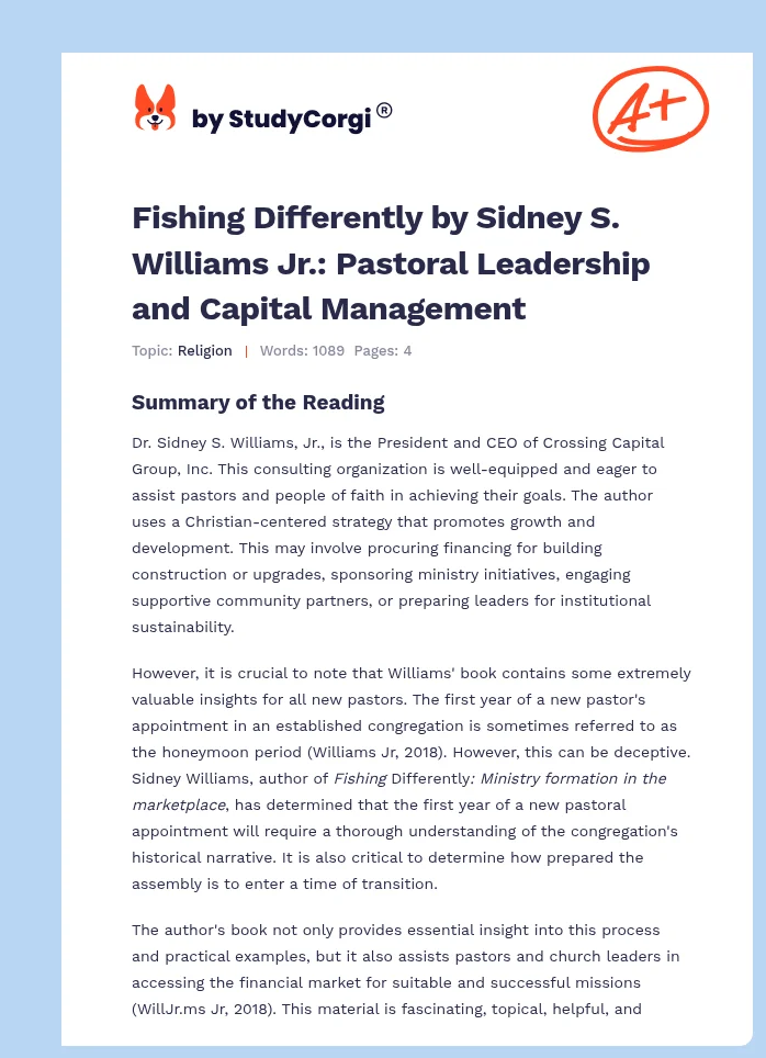 Fishing Differently by Sidney S. Williams Jr.: Pastoral Leadership and Capital Management. Page 1