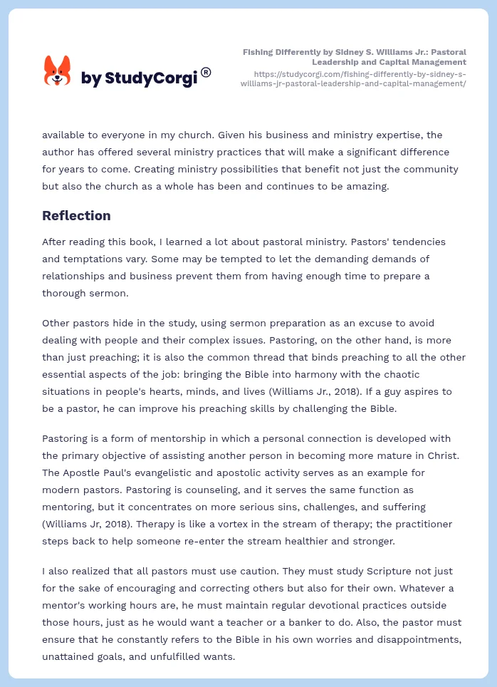 Fishing Differently by Sidney S. Williams Jr.: Pastoral Leadership and Capital Management. Page 2