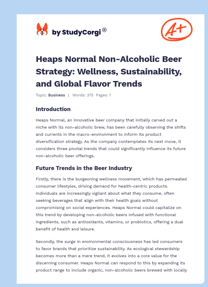 Heaps Normal Non-Alcoholic Beer Strategy: Wellness, Sustainability, and Global Flavor Trends. Page 1