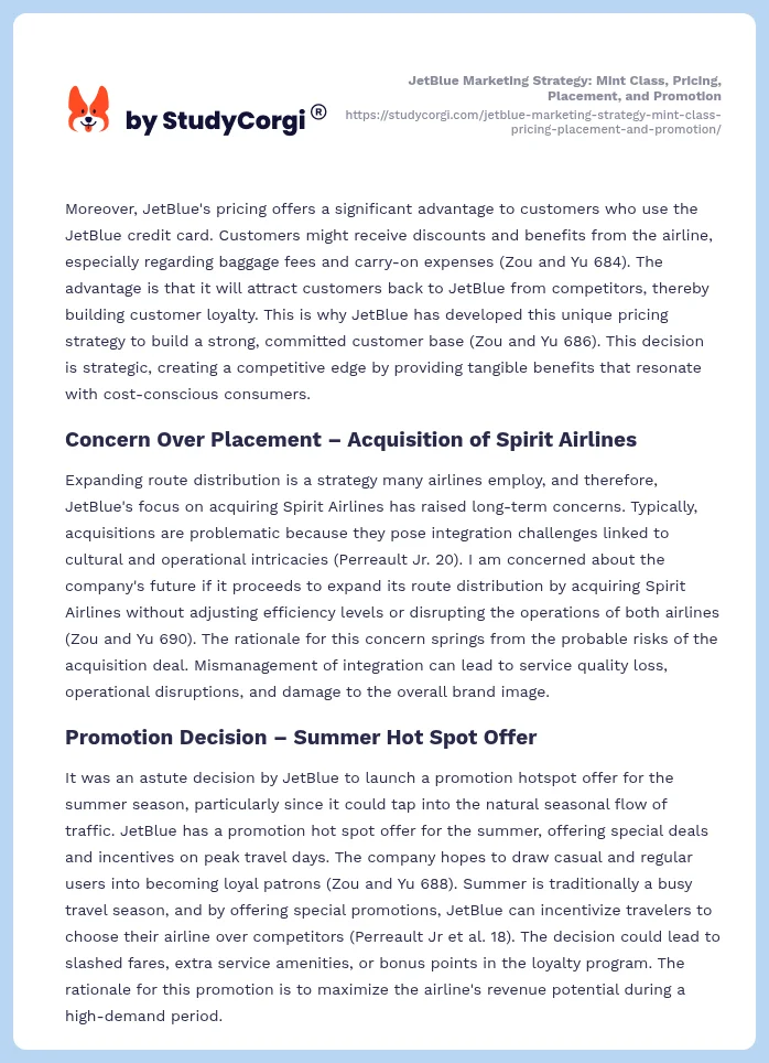 JetBlue Marketing Strategy: Mint Class, Pricing, Placement, and Promotion. Page 2
