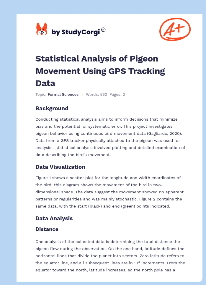 Statistical Analysis of Pigeon Movement Using GPS Tracking Data. Page 1