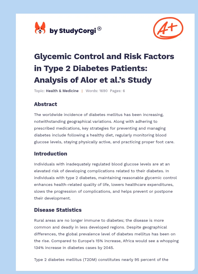 Glycemic Control and Risk Factors in Type 2 Diabetes Patients: Analysis of Alor et al.’s Study. Page 1