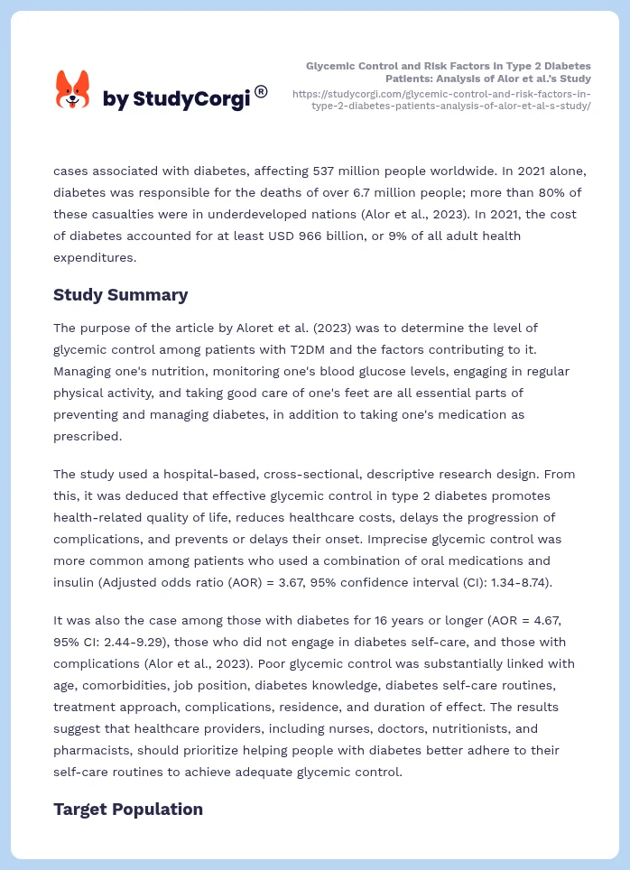 Glycemic Control and Risk Factors in Type 2 Diabetes Patients: Analysis of Alor et al.’s Study. Page 2