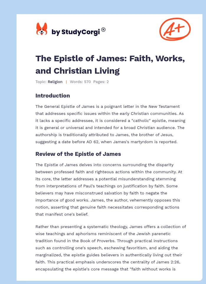 The Epistle of James: Faith, Works, and Christian Living. Page 1