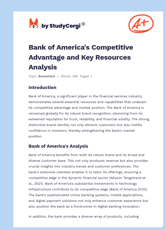 Bank of America's Competitive Advantage and Key Resources Analysis. Page 1
