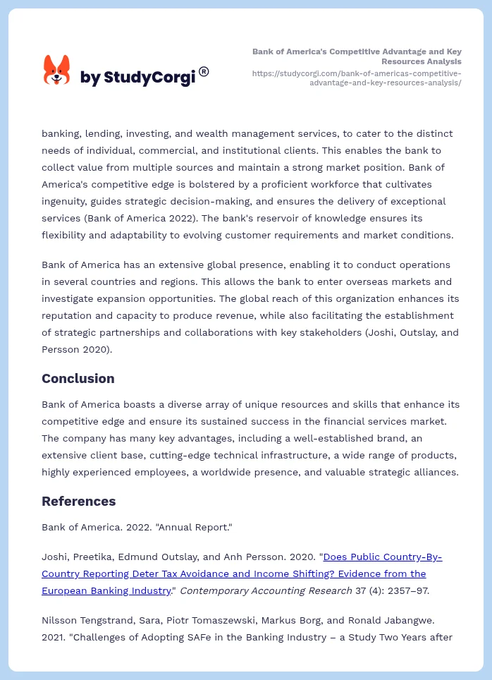 Bank of America's Competitive Advantage and Key Resources Analysis. Page 2