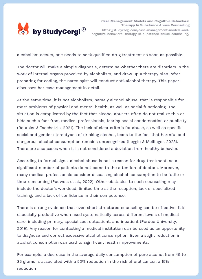Case Management Models and Cognitive Behavioral Therapy in Substance Abuse Counseling. Page 2