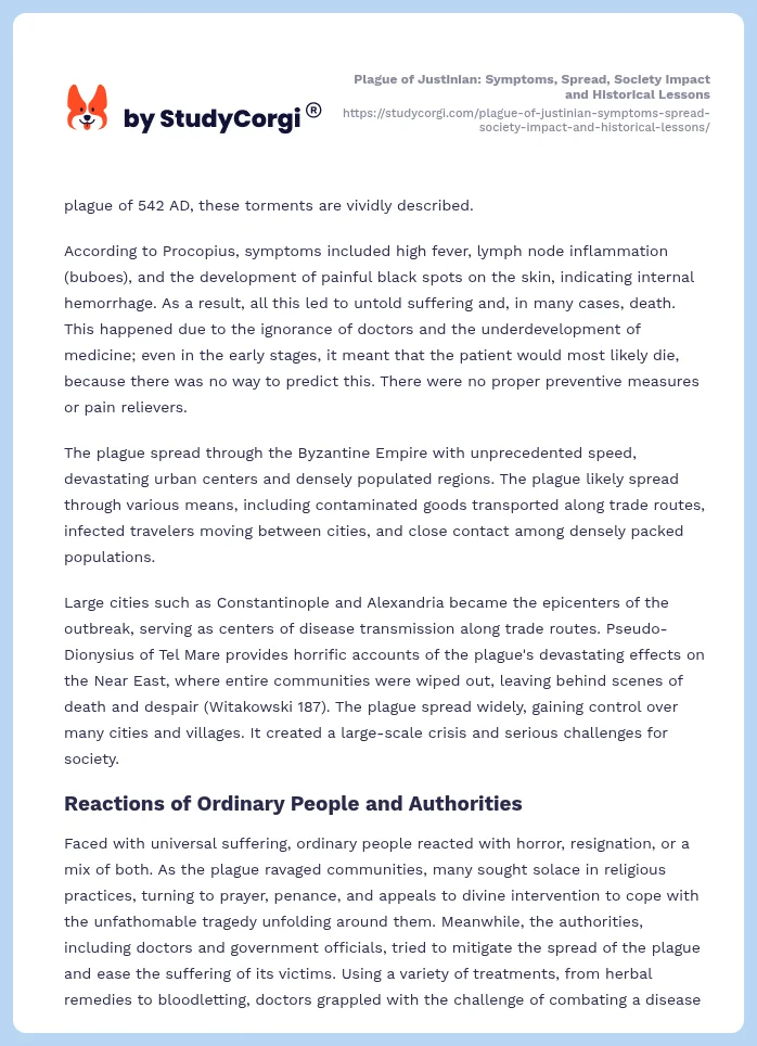 Plague of Justinian: Symptoms, Spread, Society Impact and Historical Lessons. Page 2