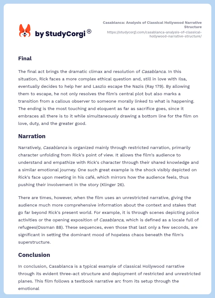 Casablanca: Analysis of Classical Hollywood Narrative Structure. Page 2