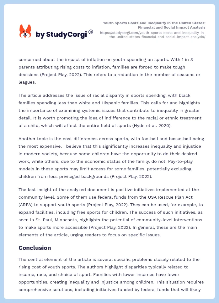 Youth Sports Costs and Inequality in the United States: Financial and Social Impact Analysis. Page 2