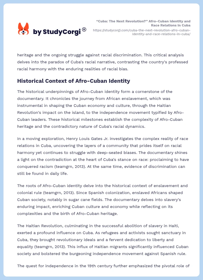 “Cuba: The Next Revolution?” Afro-Cuban Identity and Race Relations in Cuba. Page 2