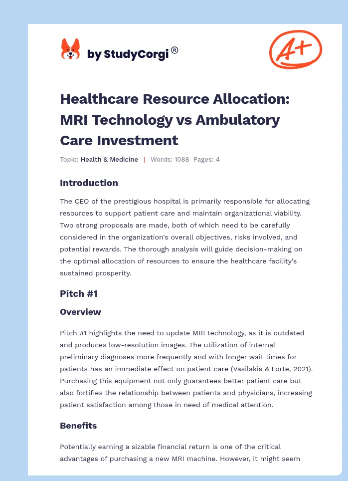 Healthcare Resource Allocation: MRI Technology vs Ambulatory Care Investment. Page 1