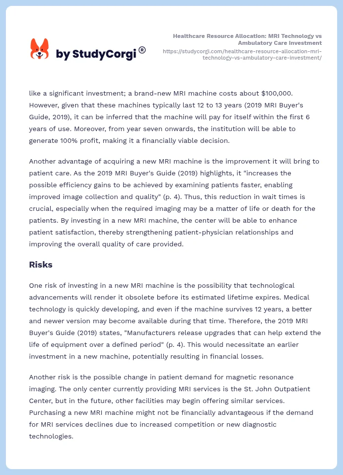 Healthcare Resource Allocation: MRI Technology vs Ambulatory Care Investment. Page 2