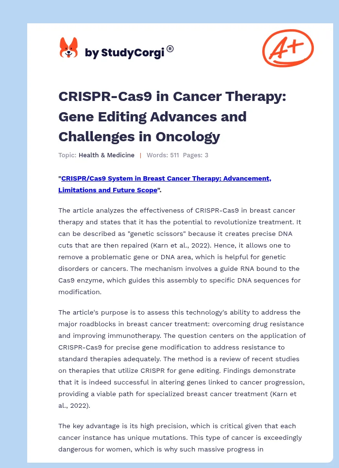 CRISPR-Cas9 in Cancer Therapy: Gene Editing Advances and Challenges in Oncology. Page 1