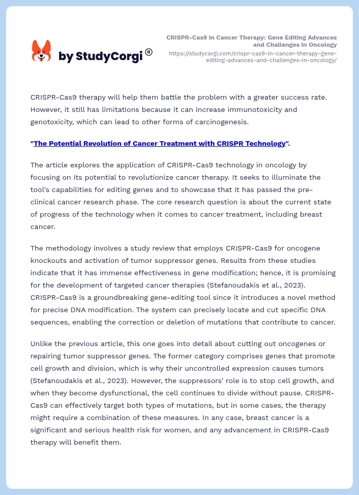 CRISPR-Cas9 in Cancer Therapy: Gene Editing Advances and Challenges in Oncology. Page 2