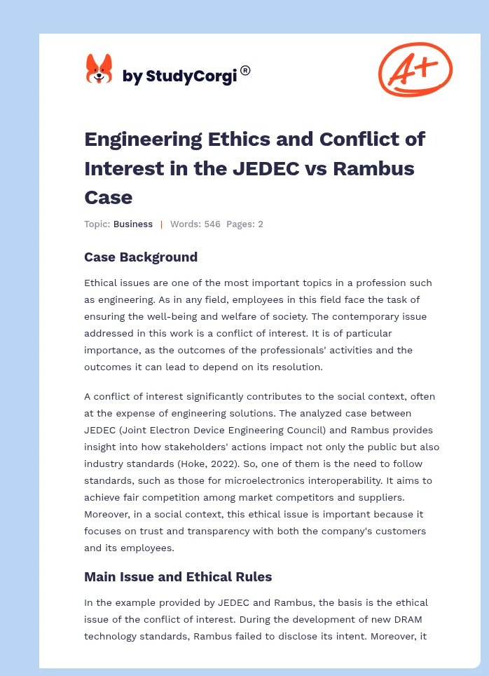 Engineering Ethics and Conflict of Interest in the JEDEC vs Rambus Case. Page 1