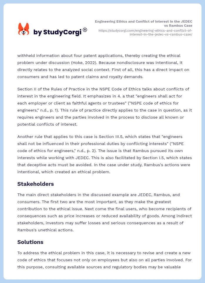 Engineering Ethics and Conflict of Interest in the JEDEC vs Rambus Case. Page 2