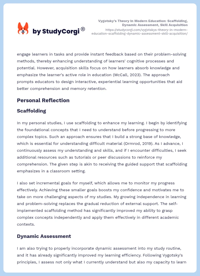 Vygotsky’s Theory in Modern Education: Scaffolding, Dynamic Assessment, Skill Acquisition. Page 2