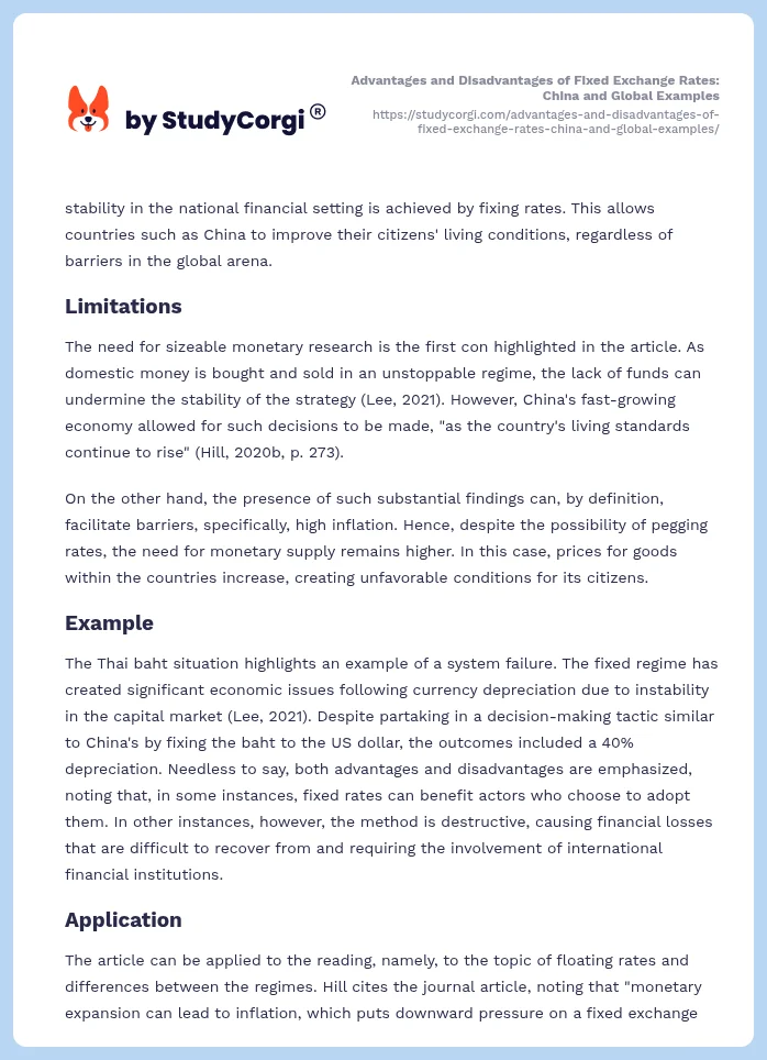 Advantages and Disadvantages of Fixed Exchange Rates: China and Global Examples. Page 2