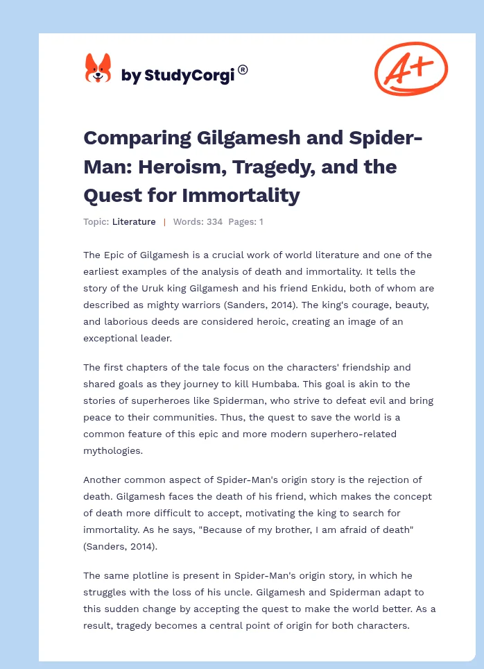 Comparing Gilgamesh and Spider-Man: Heroism, Tragedy, and the Quest for Immortality. Page 1