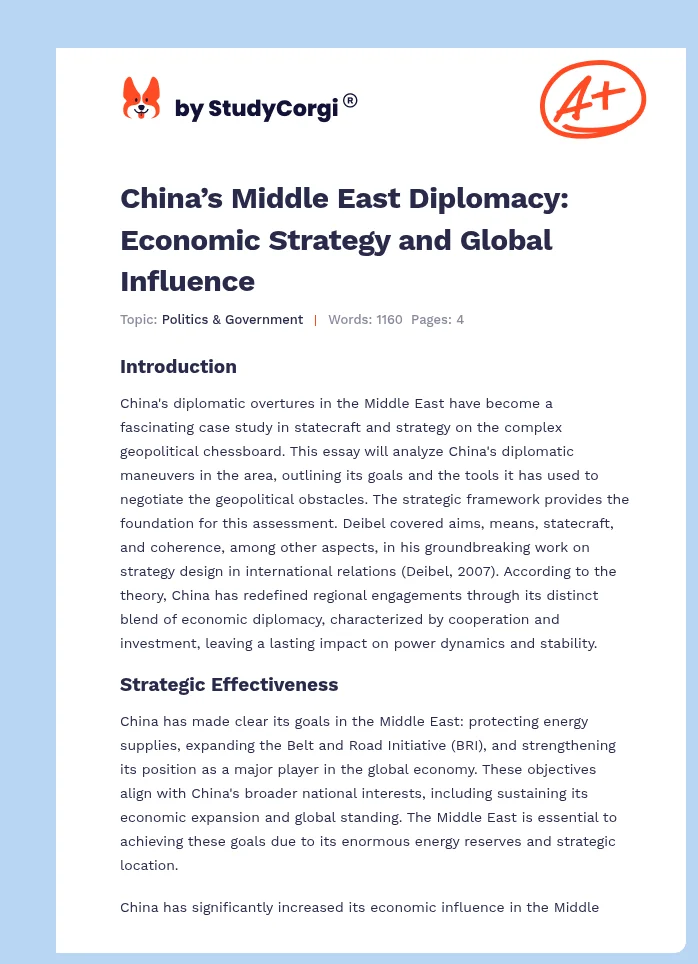 China’s Middle East Diplomacy: Economic Strategy and Global Influence. Page 1