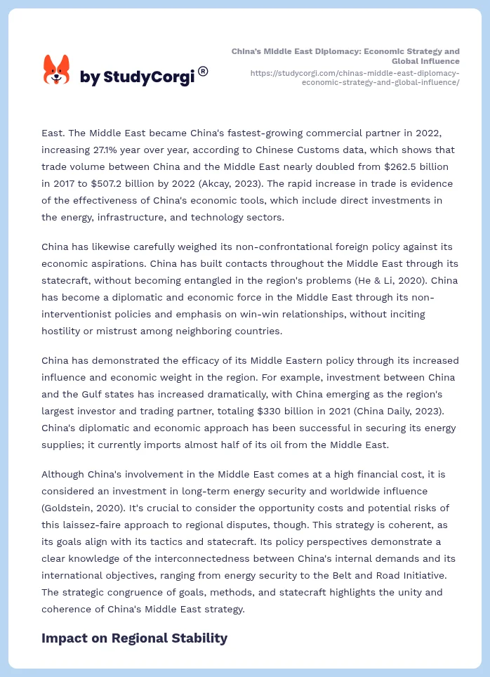 China’s Middle East Diplomacy: Economic Strategy and Global Influence. Page 2