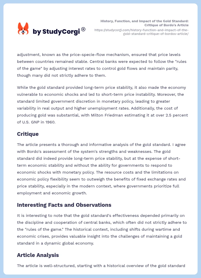 History, Function, and Impact of the Gold Standard: Critique of Bordo's Article. Page 2