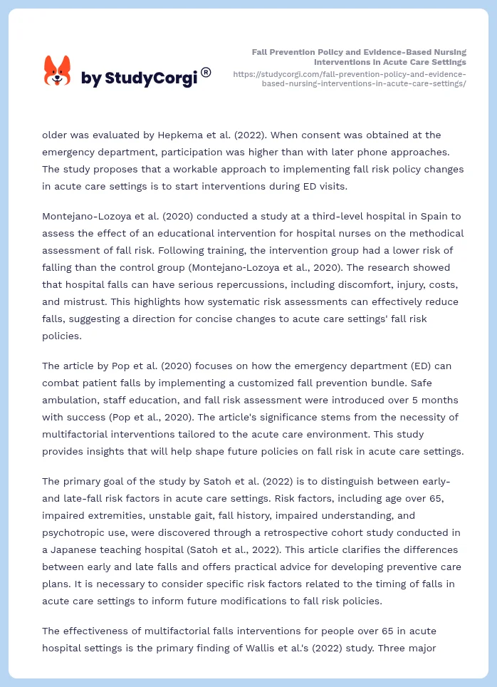 Fall Prevention Policy and Evidence-Based Nursing Interventions in Acute Care Settings. Page 2