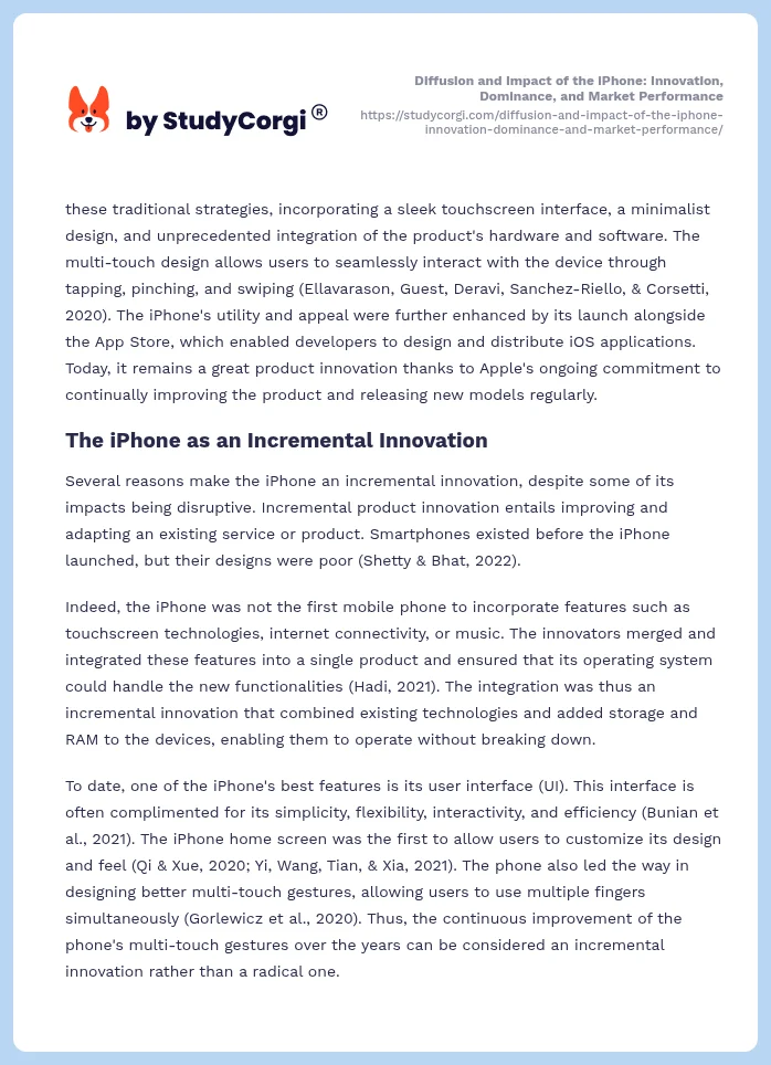 Diffusion and Impact of the iPhone: Innovation, Dominance, and Market Performance. Page 2