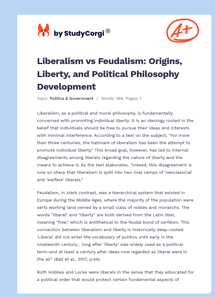 Liberalism vs Feudalism: Origins, Liberty, and Political Philosophy Development. Page 1