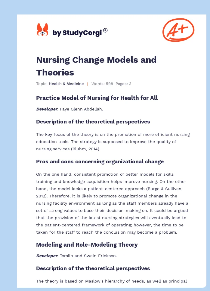 Nursing Change Models and Theories. Page 1