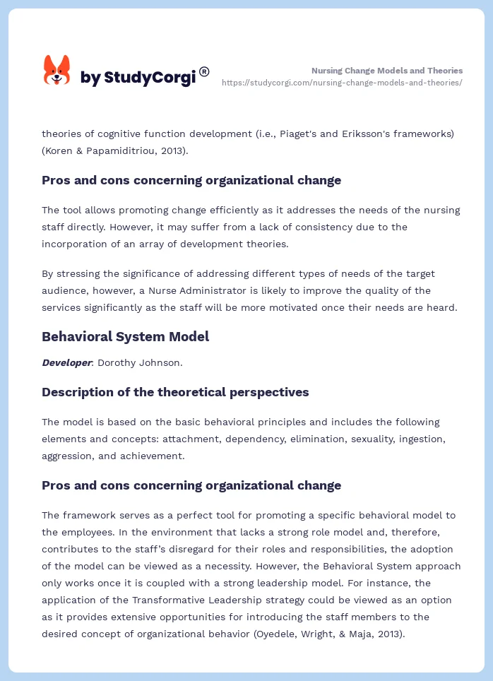 Nursing Change Models and Theories. Page 2