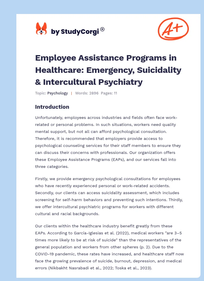 Employee Assistance Programs in Healthcare: Emergency, Suicidality & Intercultural Psychiatry. Page 1