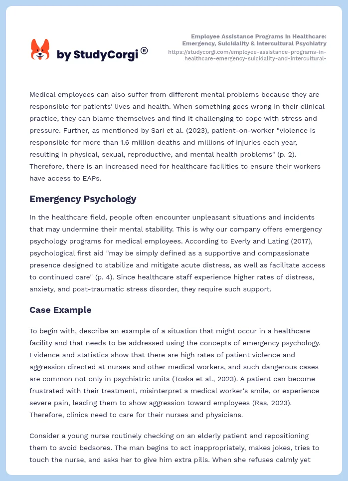 Employee Assistance Programs in Healthcare: Emergency, Suicidality & Intercultural Psychiatry. Page 2