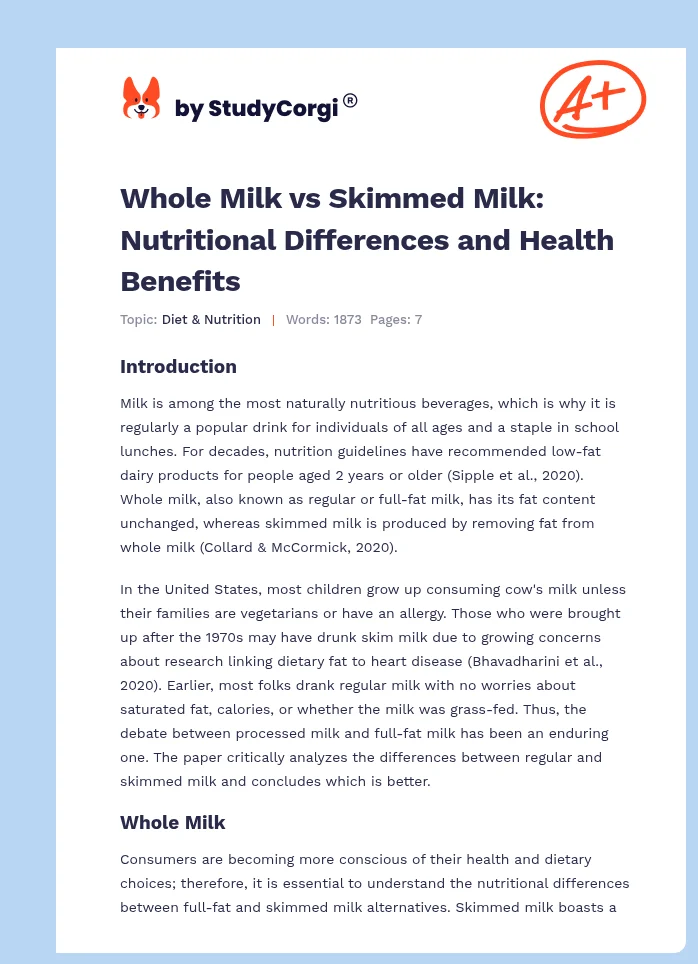 Whole Milk vs Skimmed Milk: Nutritional Differences and Health Benefits. Page 1