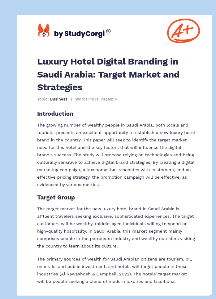 Luxury Hotel Digital Branding in Saudi Arabia: Target Market and Strategies. Page 1