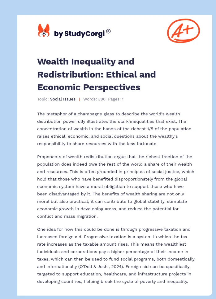 Wealth Inequality and Redistribution: Ethical and Economic Perspectives. Page 1