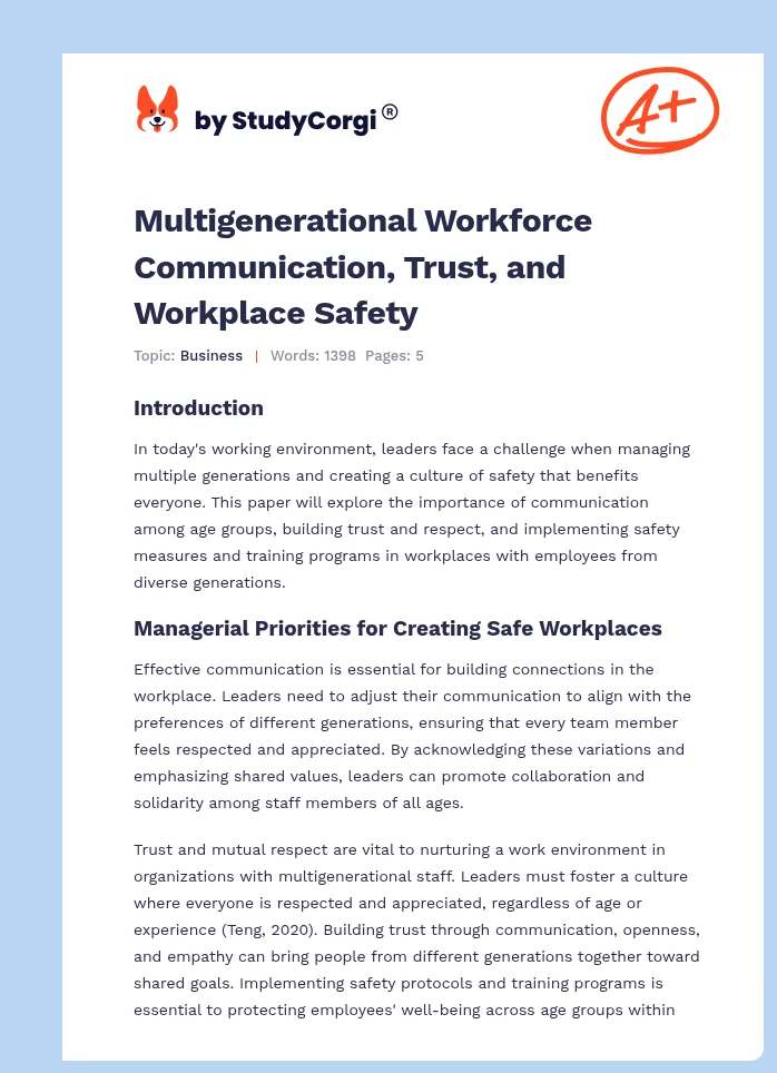 Multigenerational Workforce Communication, Trust, and Workplace Safety. Page 1